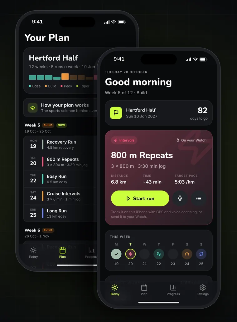 Kayem's plan and Today screens on iPhone